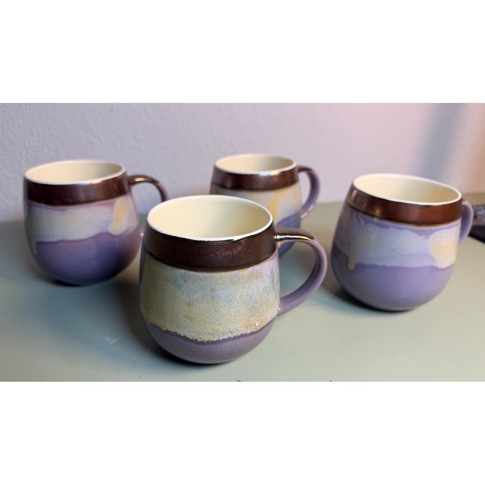 Purple Reactive Dip Dye Coffee Mug Set Of 4 Metallic Rumi Bulb Potter's Corner
